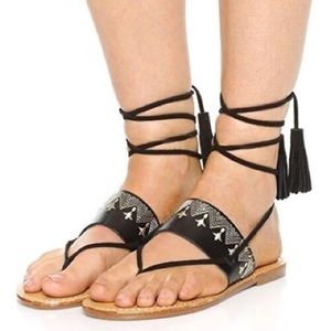 Free People Soludos Embroidered Leather Lace-Up Sandals Black and Tan size 8.5